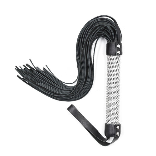 Leather flogger with rhinestone handle