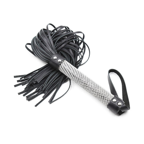 Leather flogger with rhinestone handle