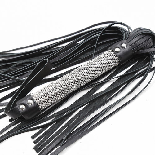 Leather flogger with rhinestone handle