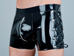 Latex Shorts mit Zipper und Schnürung