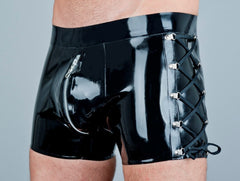 Latex Shorts mit Zipper und Schnürung