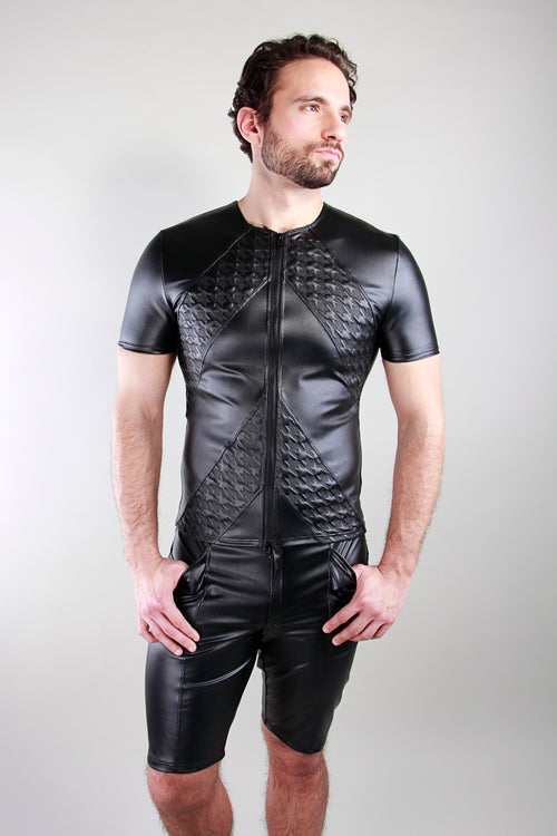 Short sleeve shirt in leather look