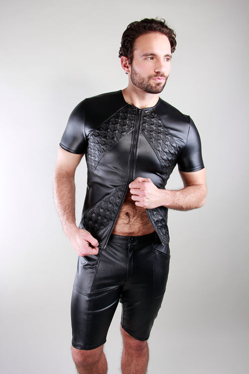 Short sleeve shirt in leather look
