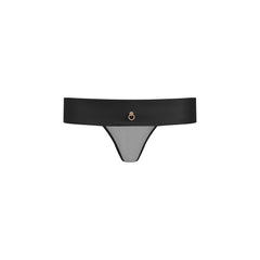 Leather look thong with tulle and ring of the O