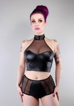 Faux leather bustier stand-up collar 