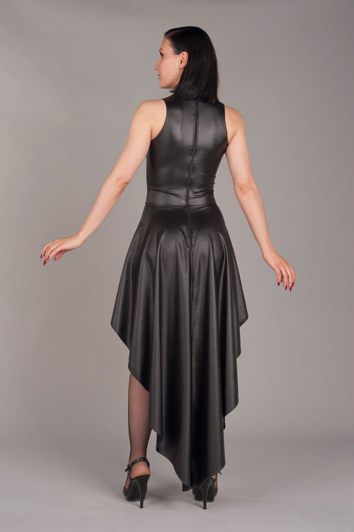 Asymmetric leather look dress