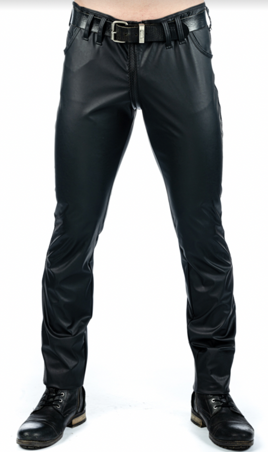 Long faux leather trousers