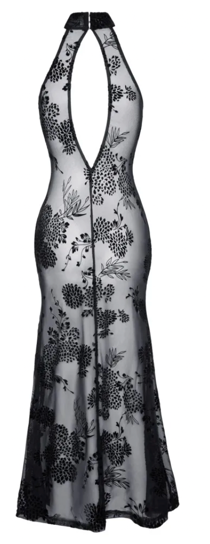 Kleid aus Powernet mit Blüten-Samtflockprint