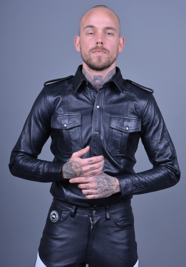 BLACK LEATHER SHIRT WITH LONG SLEEVES