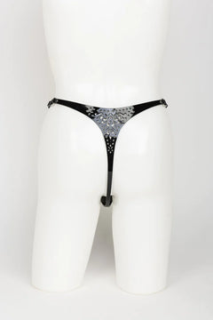 Patent leather harness thong