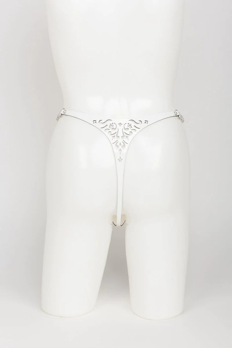 Patent leather harness thong