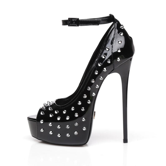 Patent peep toe with rivets