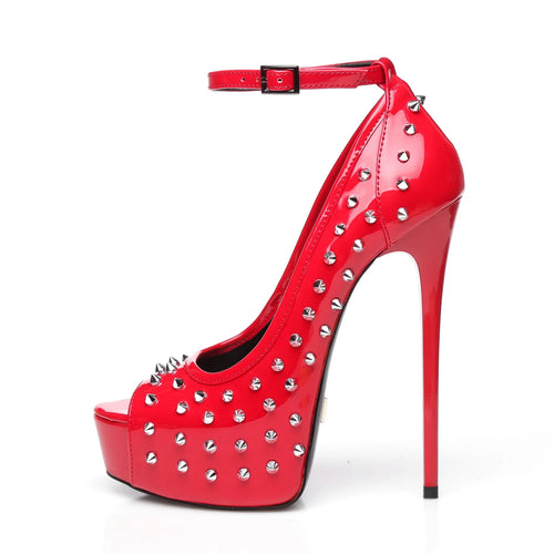 Patent peep toe with rivets