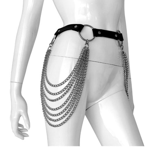 Leather harness belt with chains