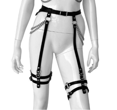 Leather leg harness with chains