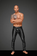 Wetlook pants with patent leather