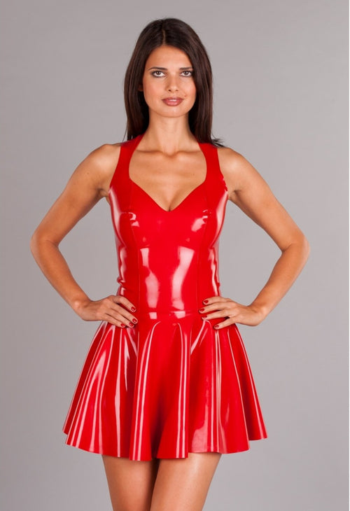 Latex mini dress on display